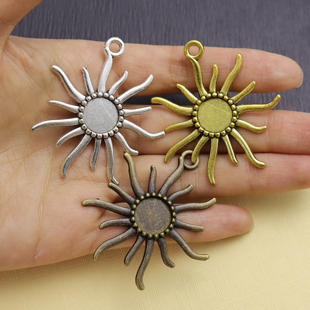 Retro DIY Alloy Jewelry Time Gem Necklace with 12mm Sun Pendant