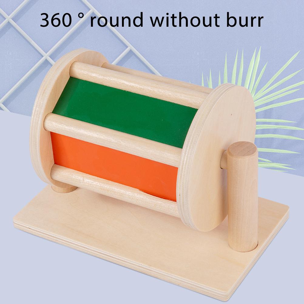 Sensory Rotating Drum Toy Wooden Textile Baby Infant Early Educational Instrument Rotating Color