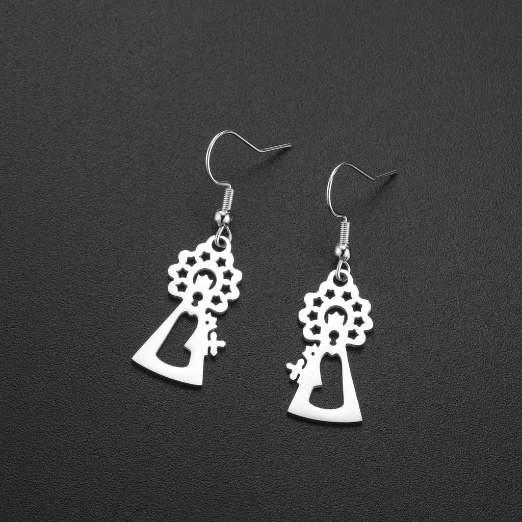 Stainless Steel Virgin Mary Drop Earrings Hollow Cutout Our Lady Of the Pillar Dangle Earrings Catholic Faith Jewelry for Women