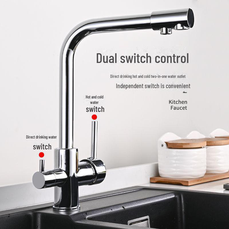 Rotatable Brass Kitchen Faucet: 3-in-1 Hot & Cold Water Purification with Splash-Proof Design