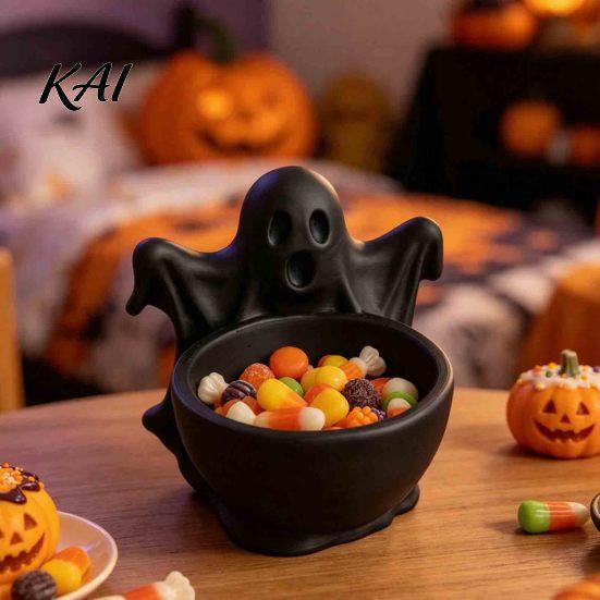 Cute Macaron Color Trinket Dish 3D Printed Ghost Candy Bowl for Halloween Party Decorations, Multi-functional Desktop Storage Home Decor Organizer