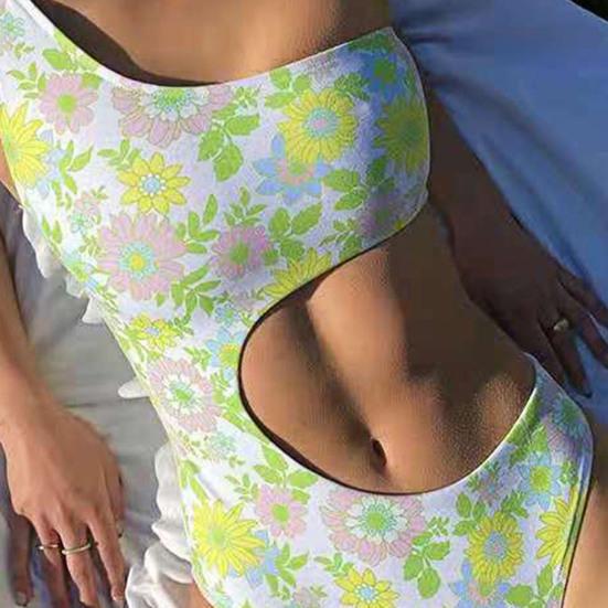 Chic Romper Bikini Triangle Cutting Wire Free Quick Drying Waist Cut Out Skinny Bodysuit Beachwear for Water Activity