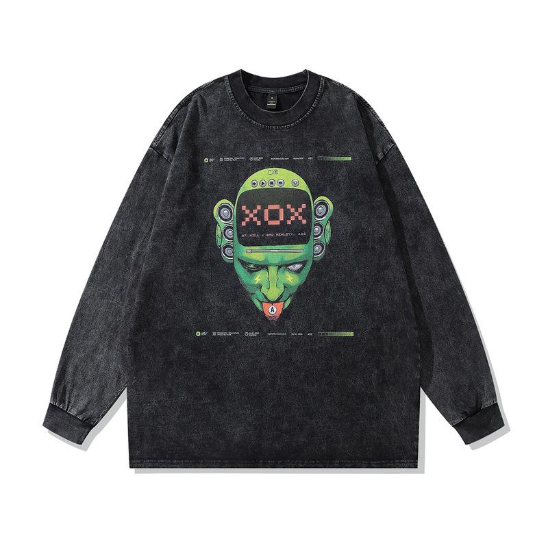 American Street Retro Oversize Heavy Long-Sleeved T-Shirt Men'S Hip-Hop Trendy Brand Old Loose Bottoming T-Shirt