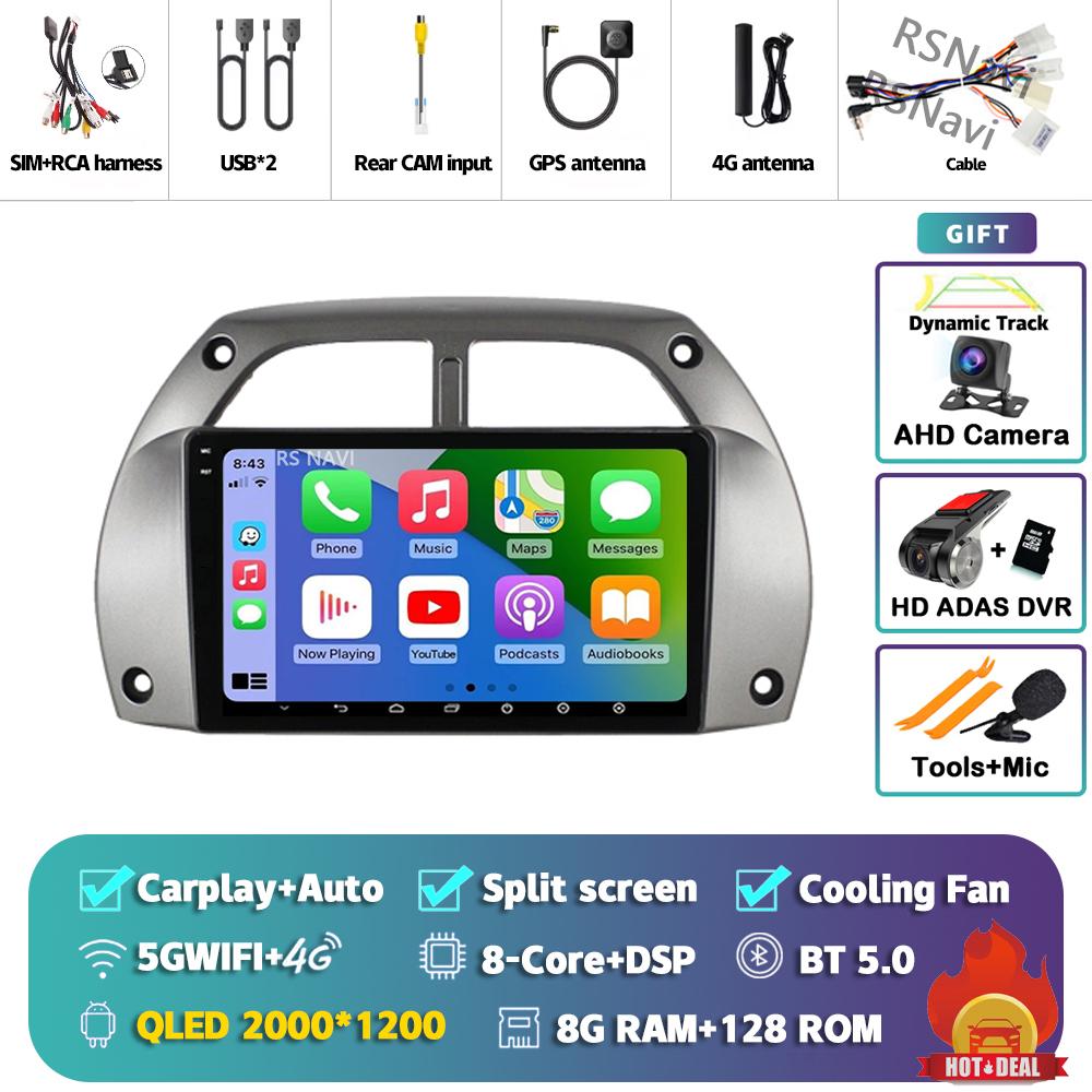 Android 14 Carplay Auto For Toyota RAV4 2001 - 2006 Stereo Car Radio Wifi+4G GPS Navigation Multimedia Player 2Din 360 Camera BT