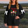 Ladies' Christmas Printed Bow Round Neck Long Sleeved Loose Pullover Sweater Sweatshirt Top
