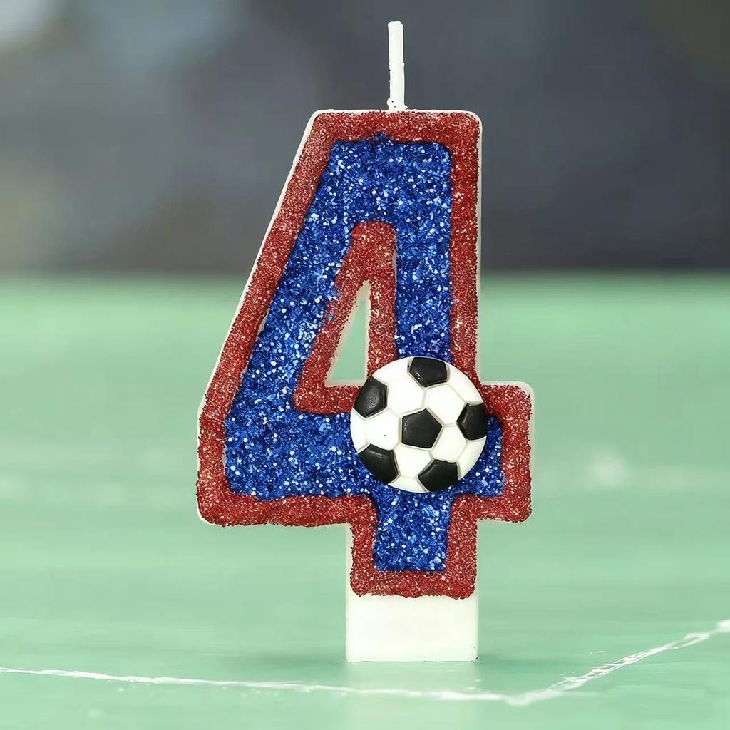 Football Children's Birthday Candles Number 0-9 Blue Sparkles Birthday Creative Soccer Candle for Boy Party Cake Top Decoration