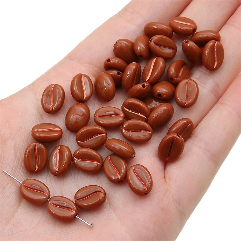 30pcs Hand Paint Acrylic Coffee Bean Loose Spacer Beads for Necklace Bracelet Earring DIY Jewelry Making