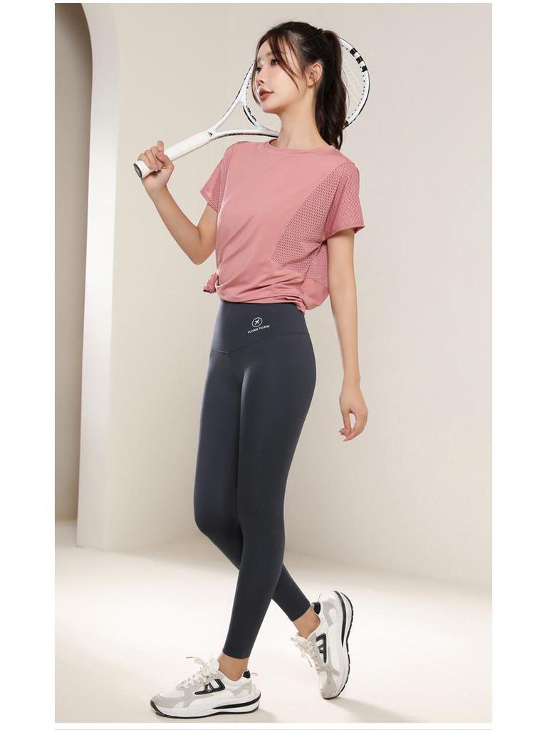 Женская универсальная утягивающая сетчатая футболка для йоги: Свободный, Повседневный, Летний фитнес-топ с коротким рукавом