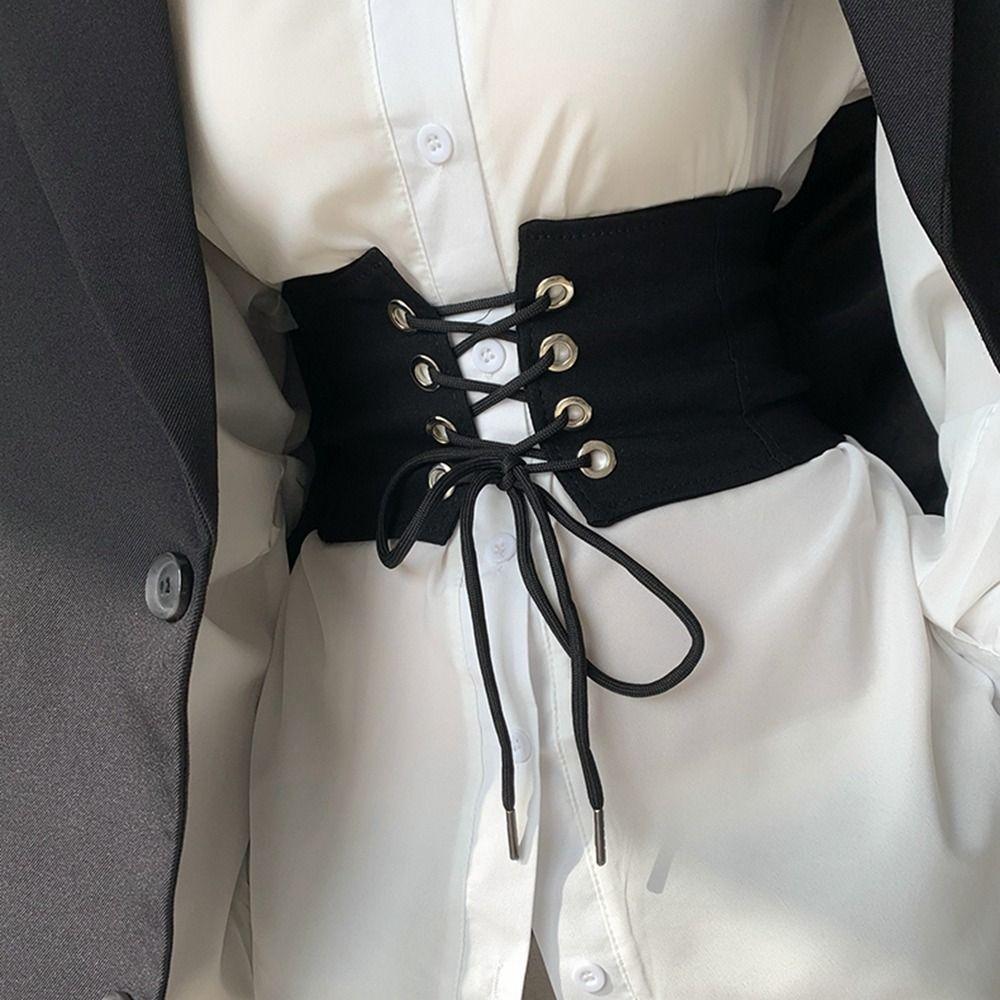 Black Elastic Cummerbunds PU Leather Waist Corset Elegant Wide Belt Girl