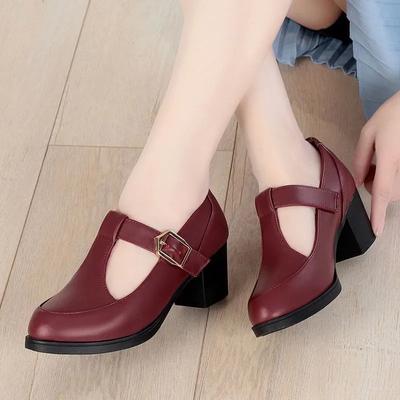 Cresfimix женские модные туфли из лакированной кожи цвета сладкого вина с пряжкой на ремешке и квадратным каблуком для отдыха, весенние офисные туфли для работы ba381