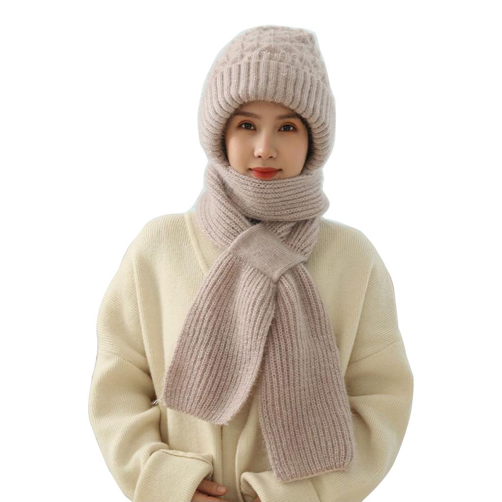2-in1 Soft Warm Scarf Cap Crochet Hooded Scarf Hat for Skiing Hiking Universal Lady Windproof Shawl Hat with Neck Covers