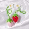 8Styles Knitted Car Rearview Mirror Hanging Ornament Car Interior Decoration Strawberry Pendant Daisy Lanyard Bag Pendant