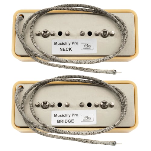 Musiclily Pro P90-BLA Звукосниматели P90 Soapbar Alnico 5, Одинарная катушка, Набор некового и бриджевого звукоснимателей для электрогитар, Крем