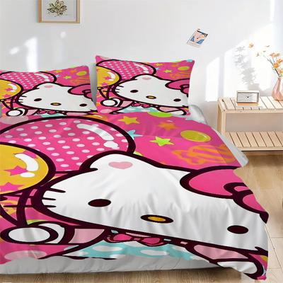 Набор пододеяльников Hello Kitty из 3 предметов - Можно стирать в машине, Включает 1 пододеяльник и 2 наволочки, Наполнитель не входит в комплект, Всесезонный декор для дома для D