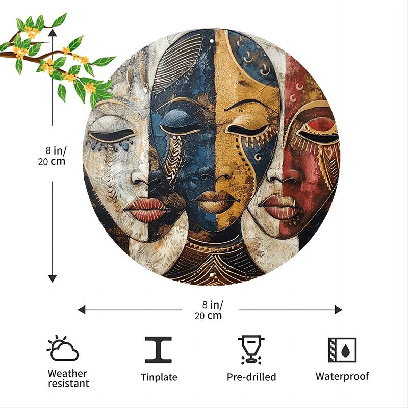 Прочная деревянная вывеска - уникальный круглый дизайн с изображением масок - идеально подходит для домашнего декора, потрясающего настенного искусства, декоративных акцентных постеров