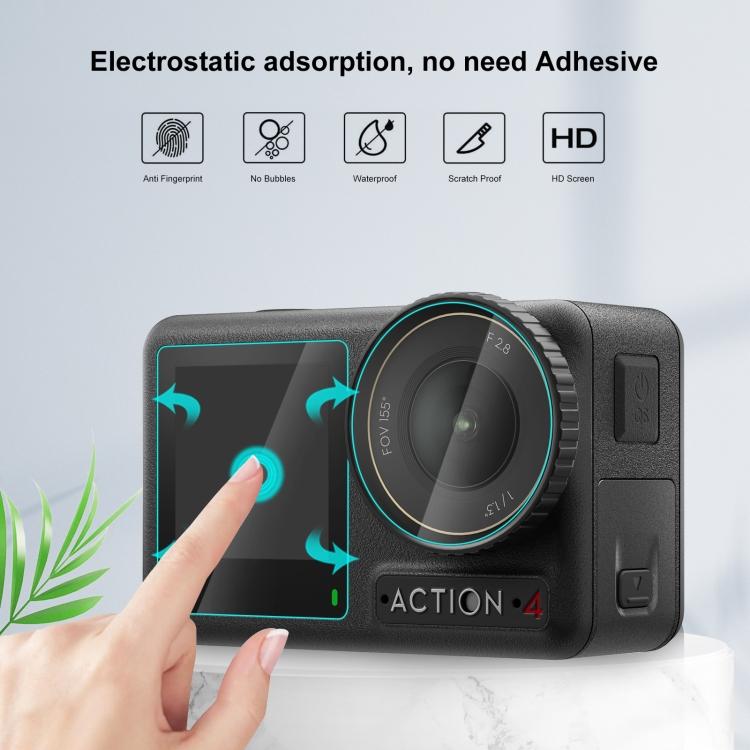 Для DJI Osmo Action 4 PULUZ 3-в-1 Защитное стекло для переднего и заднего экрана, взрывозащитная пленка (прозрачный)