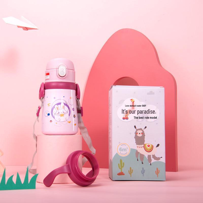 Детский термос из нержавеющей стали с мультяшным принтом, трубочкой, ручкой, ремешком и персонализированной бутылкой для воды для школьников