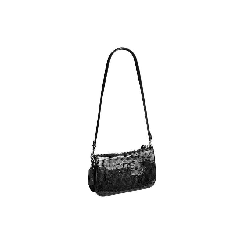 Coach Penn 21 однотонная сумка-подмышка с пайетками, слотом для карт, поворотной застежкой-молнией, из коровьей кожи, ручная сумка на плечо, маленький размер, женская, черная
