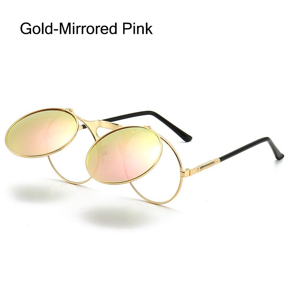 Ретро Очки-флип раунд Мужские Женские Металлические Стиль Стимпанк Солнцезащитные очки Мужские Женские Двойные Круглые Прозрачные Линзы Очки