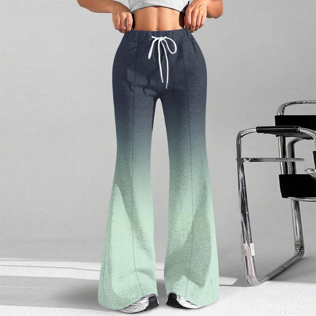 Женские модные свободные спортивные брюки с градиентным принтом и кулиской на талии, повседневные брюки клеш