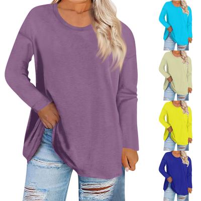 Женская свободная и удобная однотонная футболка с длинным рукавом с большим верхом и круглым вырезом, повседневная
