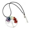 Natural Gemstone 7 Chakra Healing Tree of Life Pendant Necklace Charming