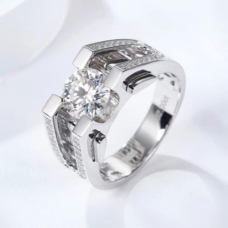 2ct D Цвет Муассанит Обручальное Кольцо Для Мужчин Стерлингового Серебра 925 пробы с Позолоченными 18 К Обручальные Кольца Изысканные Ювелирные Изделия