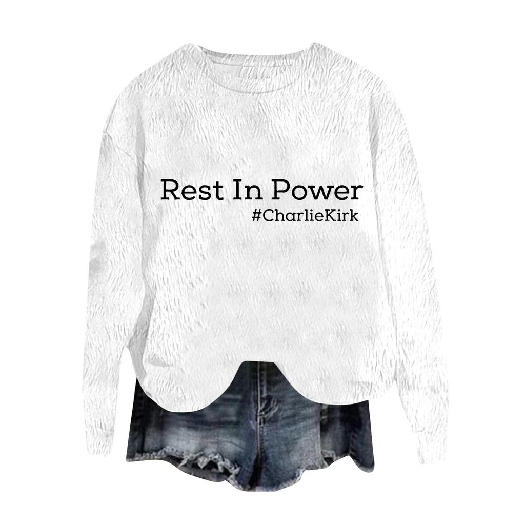 Women's Fashion Round Neck Pullover Top Long Sleeve Tee Printed Sweatshirt