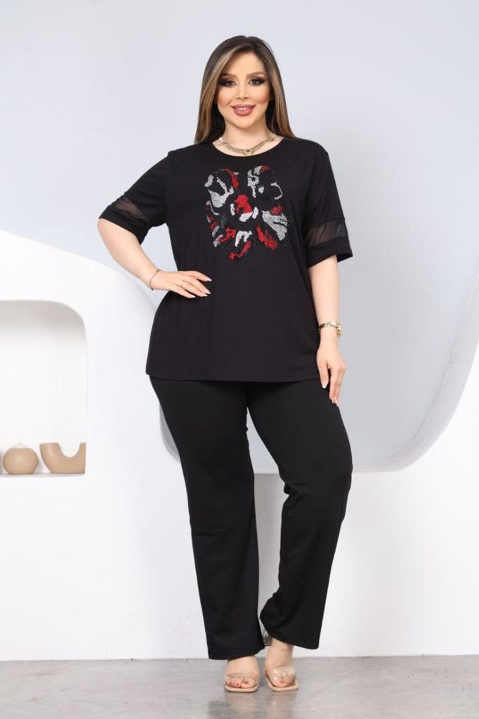 Женская блузка большого размера Блузка большого размера с каменным цветочным узором спереди