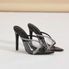 Slippers Women Cross Rhinestone Transparent PVC Sandals Mules Sexy Pointed Toe High Heel Slip On Ladies Shoes