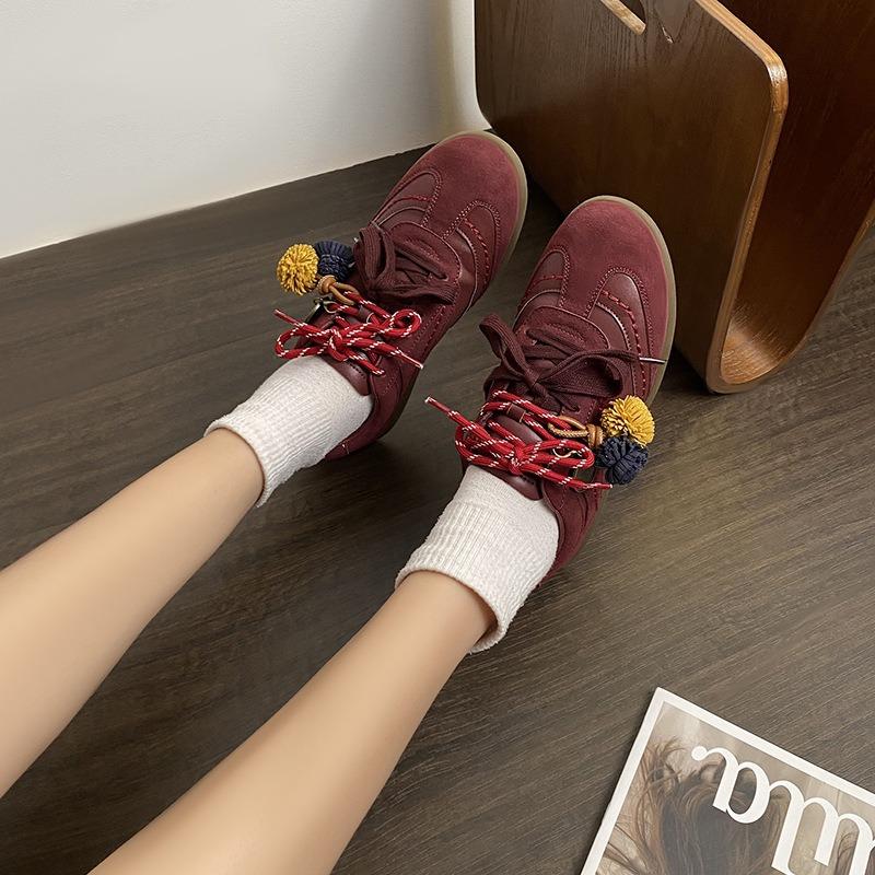 Leather Women's New Inner Height Increase Casual Sports Shoes Versatile Pine Cone Contrasting Shoelaces Women