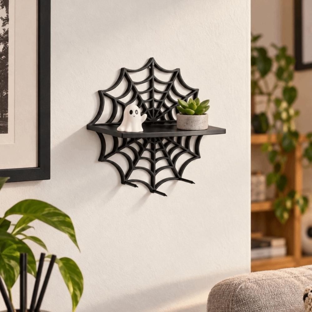 Spider Web Wall-Mounted Shelves Black Plant Display Stand Creative Wall Storage Rack Wall Decor