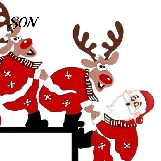 Creative Christmas Door Ornament Frame Corner Decor, Wooden Santa Reindeer Topper Claus Pendant Ornament, Table EdgeDecoration for Home Shop