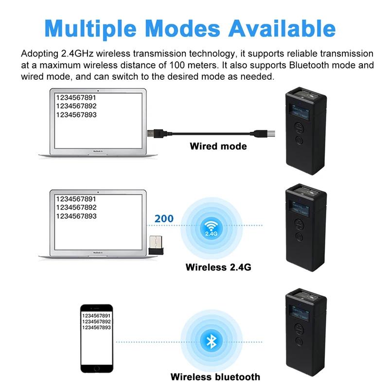 Портативный 2D сканер штрих-кодов 2,4 ГГц Беспроводной Bluetooth Ручной Мини 1D 2D QR-кодов С функцией хранения для Android IOS