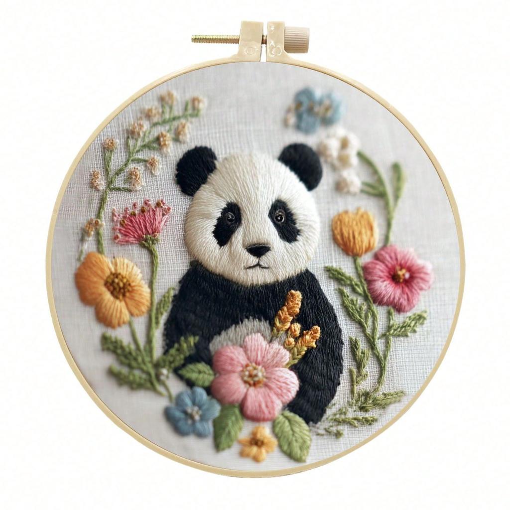 Panda DIY Embroidery Needlework Bamboo Embroidery Frame English Kit (with tools included), for embroidery hobby beginners