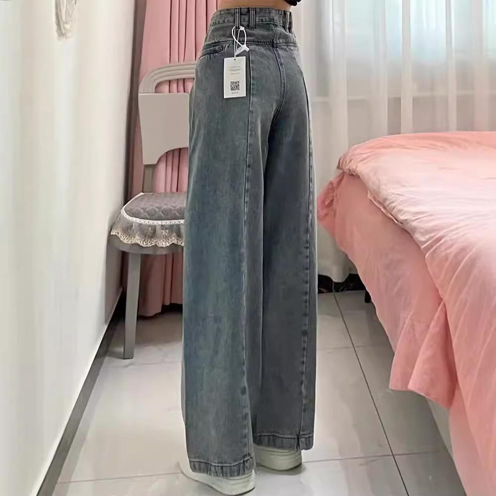 Джинсы корейского стиля с широкими штанинами и высокой талией для женщин