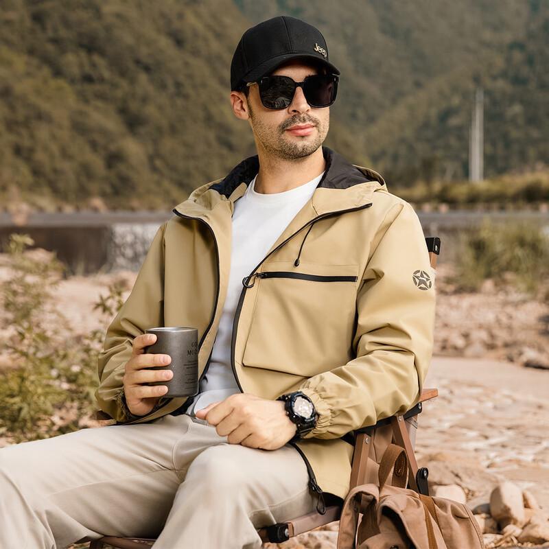 JEEP Men's Spring Autumn Detachable Hood Hiking Jacket