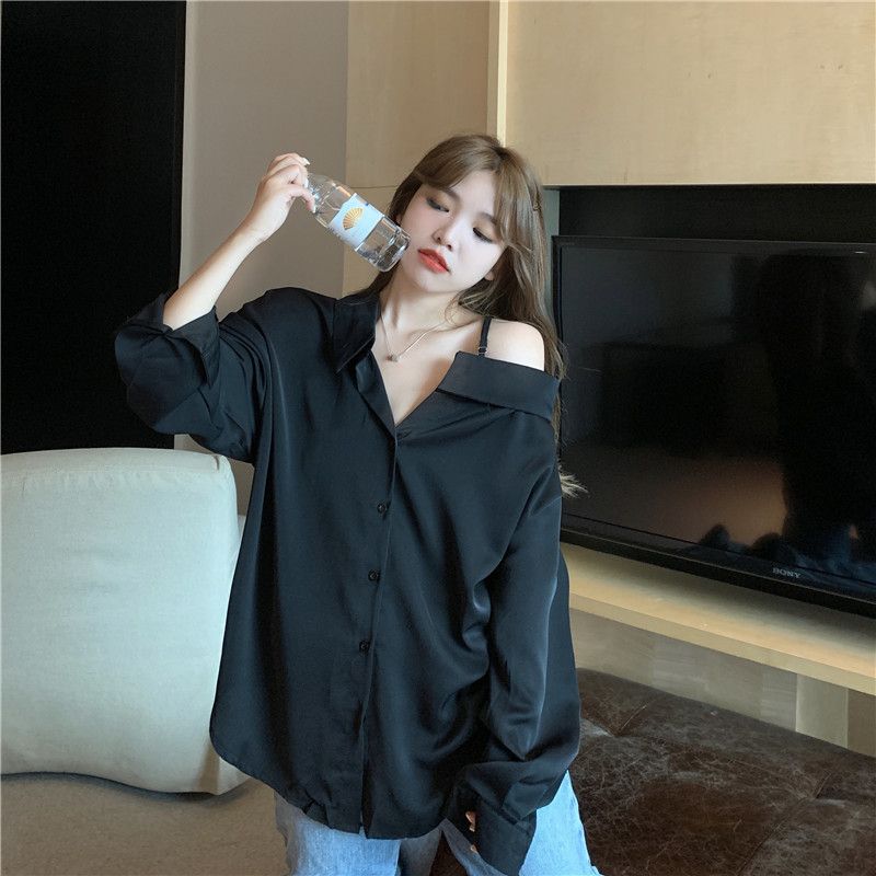 WTEMPO Sexy Off Shoulder Women Blouses Casual Korean Long Sleeve Shirts White Black Oversized Fashion Streetwear Chic Y2k Top