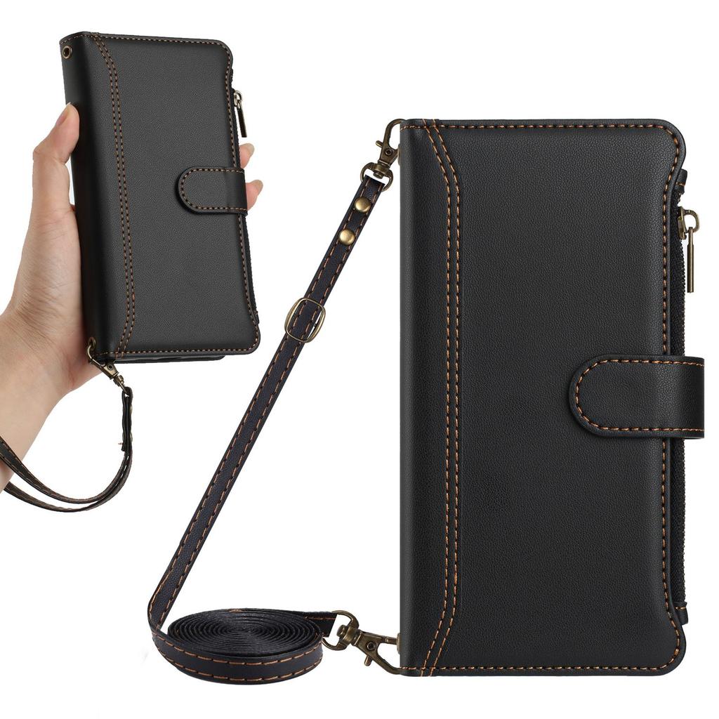 Leather Wallet Flip Case For Doogee N55 Plus N60 Pro Note 58 59 56 56x with Card Slots, Zipper Pocket, Crossbody Strap and Wristlet