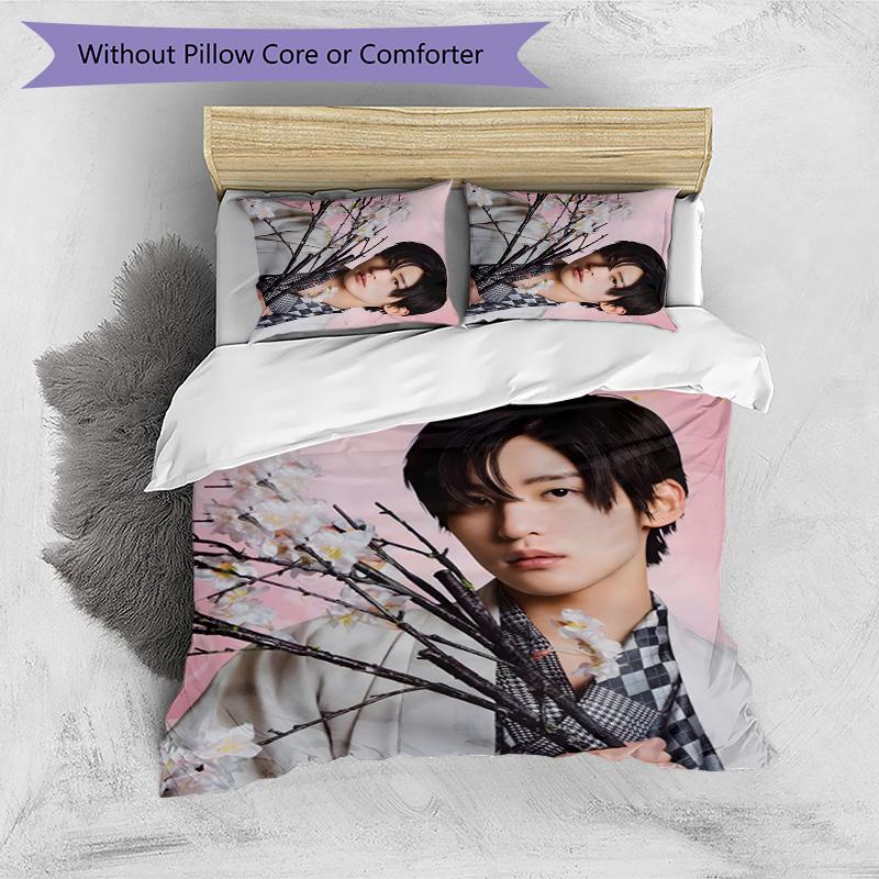 Meguro Ren Printed 3PCS Bedding Set Soft Breathable Duvet Cover Pillowcases Set Washable Bedroom Decor Home Gift