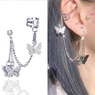 Модные серьги-клипсы-бабочки, ушные крючки, зажимы для ушей из нержавеющей стали, серьги с двойным пирсингом, женские ювелирные изделия для девочек