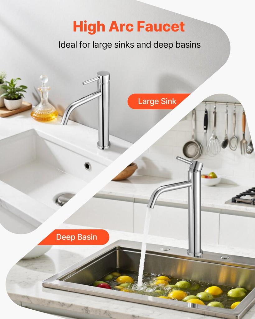 Single Handle Sink Faucet, Chrome-Plated Silver Faucet Kitchen Sink, 1 or 3 Hole Kitchen Water Faucets with Push-Button Drain, Suitable for Bathroom,
