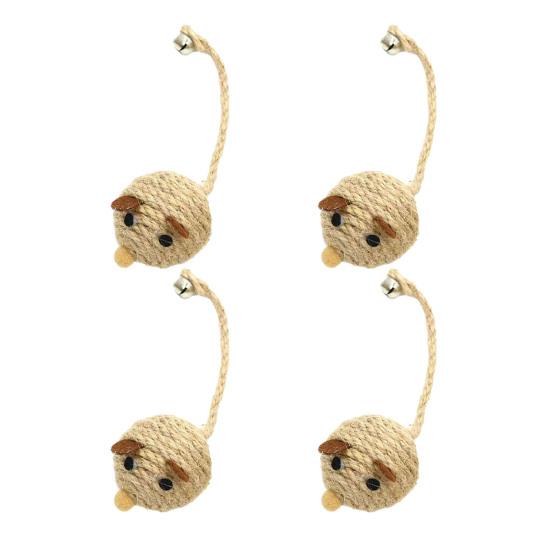Natural Sisal Toy for Cats Handwoven Sisal Balls Mice Toys with Feather/Bell Interactive Cat Scratcher Chew Toy for Kitten Kicker