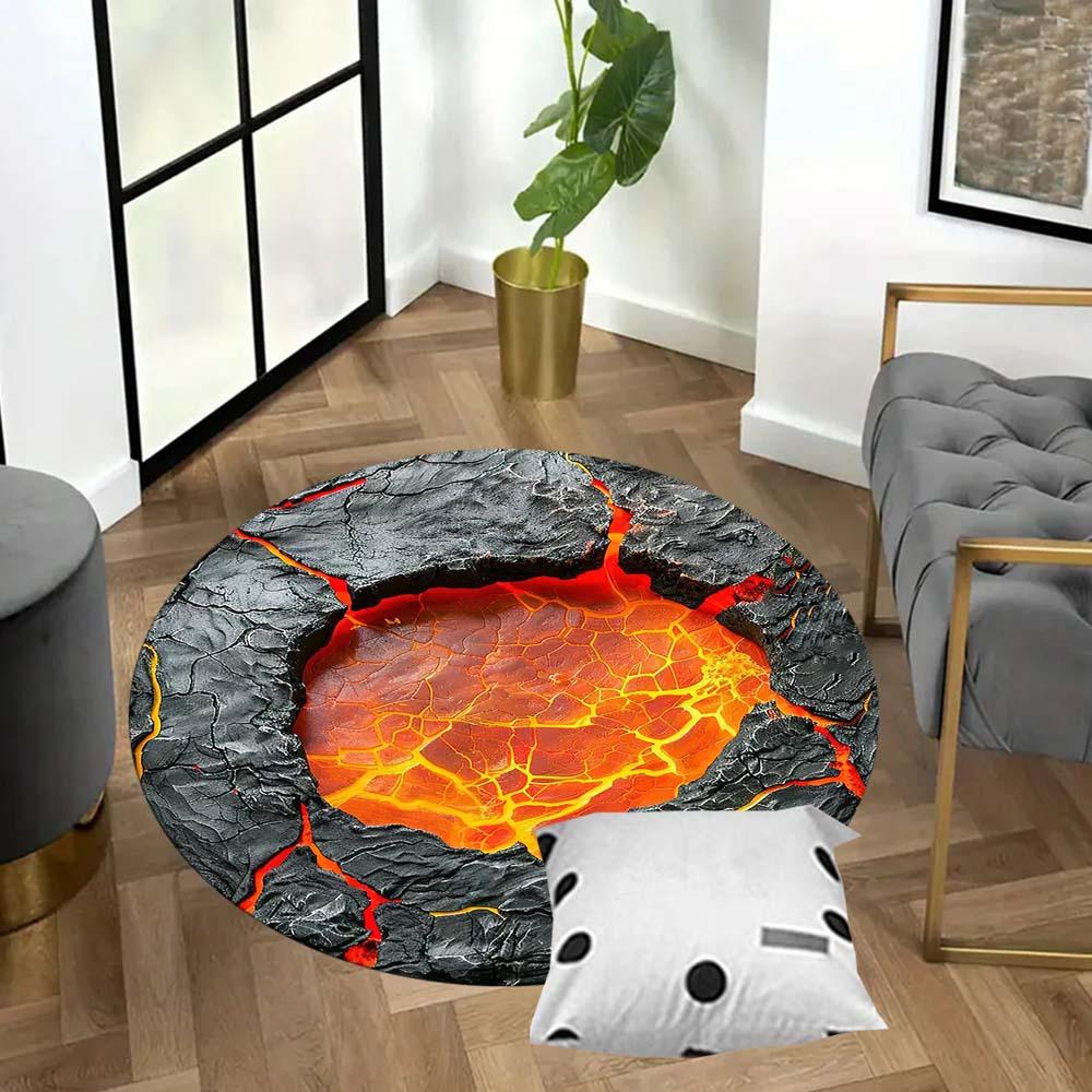 1PC Lava Design Round Rug, 100% Polyester, Hand Washable, Decorative Floor Mat for Indoor/Bedroom