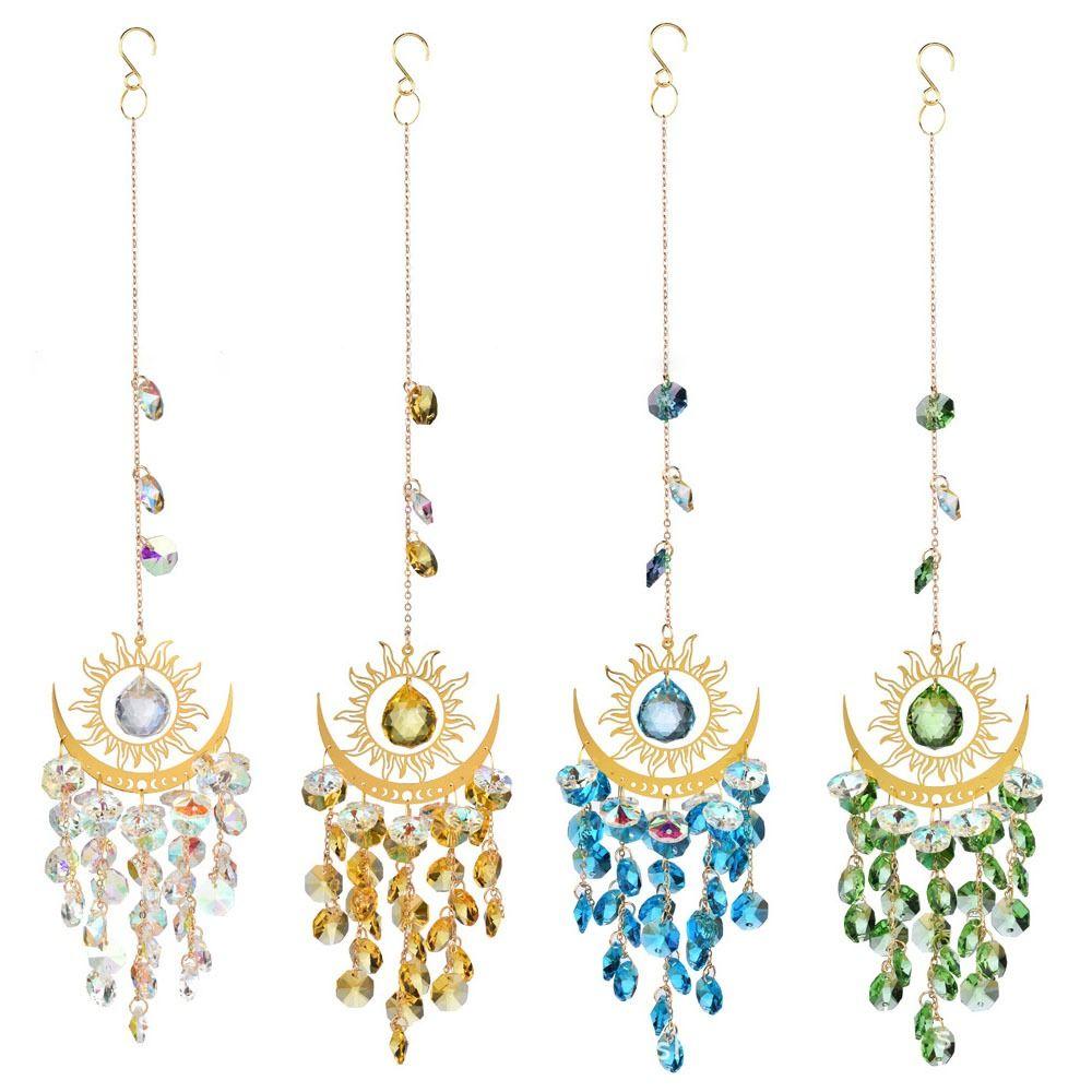 Gold Star Moon Lighting Crystal Wind Chime Wedding Party Crystal Pendant  Home Garden