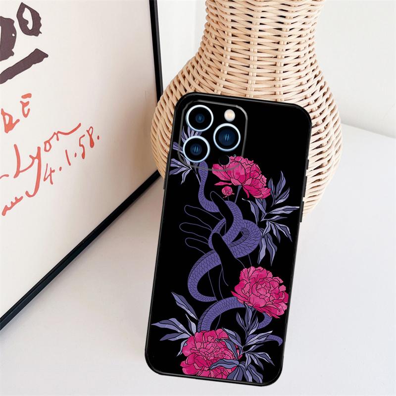Snake Flower Phone Case For iPhone 16 Pro Max 14 13 12 11 15 17 Pro Max mini 15 16 Plus 16e Back Cover