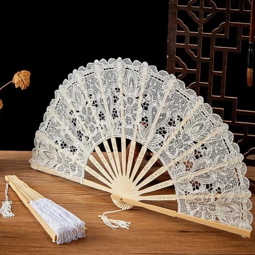 Hollow Ribs Vintage Lace Hand Fan Tassel Pendant Dance Handheld  Fan  Party Accessories