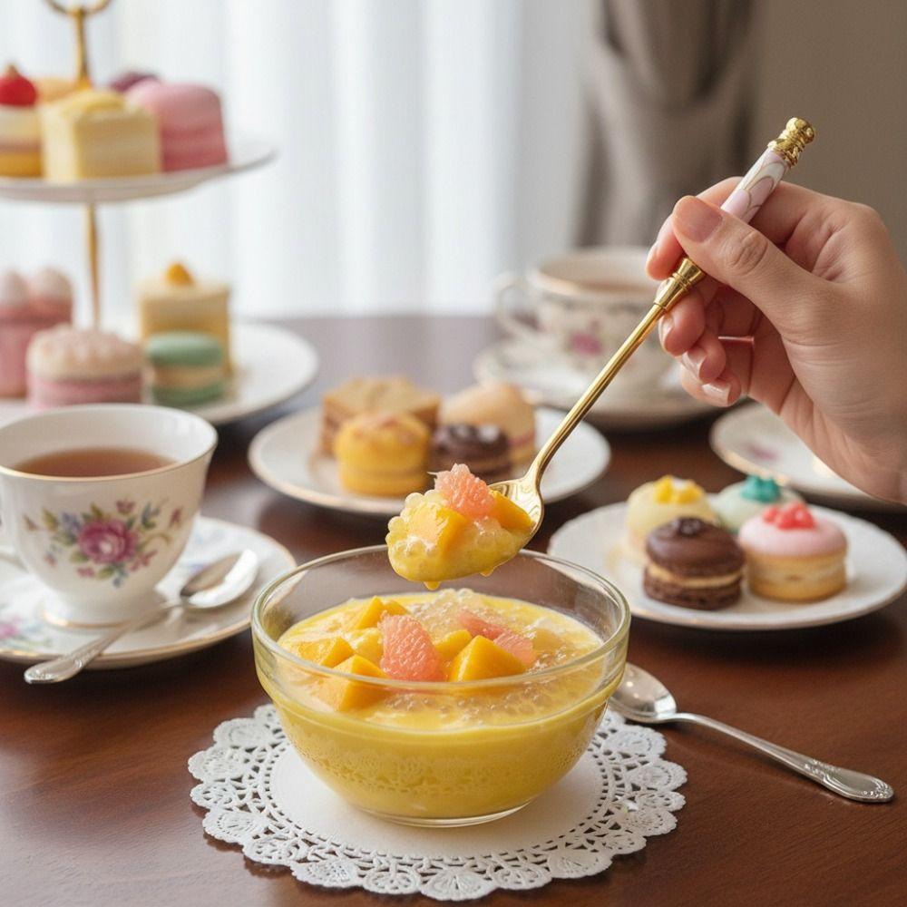 Stainless Steel English Afternoon Tea Spoon Fork Ceramic Handle Fruit Forks Cake Spoon Fork Hotel