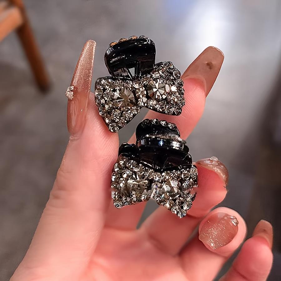 1 набор элегантных зажимов для волос «Бабочка», маленькие зажимы для волос в форме банта из черного велюра с акцентами из стразов, однотонные аксессуары для волос для женщин