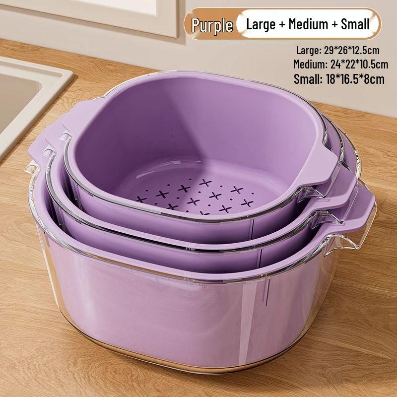 Double-Layer Kitchen Drain Basket for Fruits & Vegetables - Food-Grade Storage & Strainer
